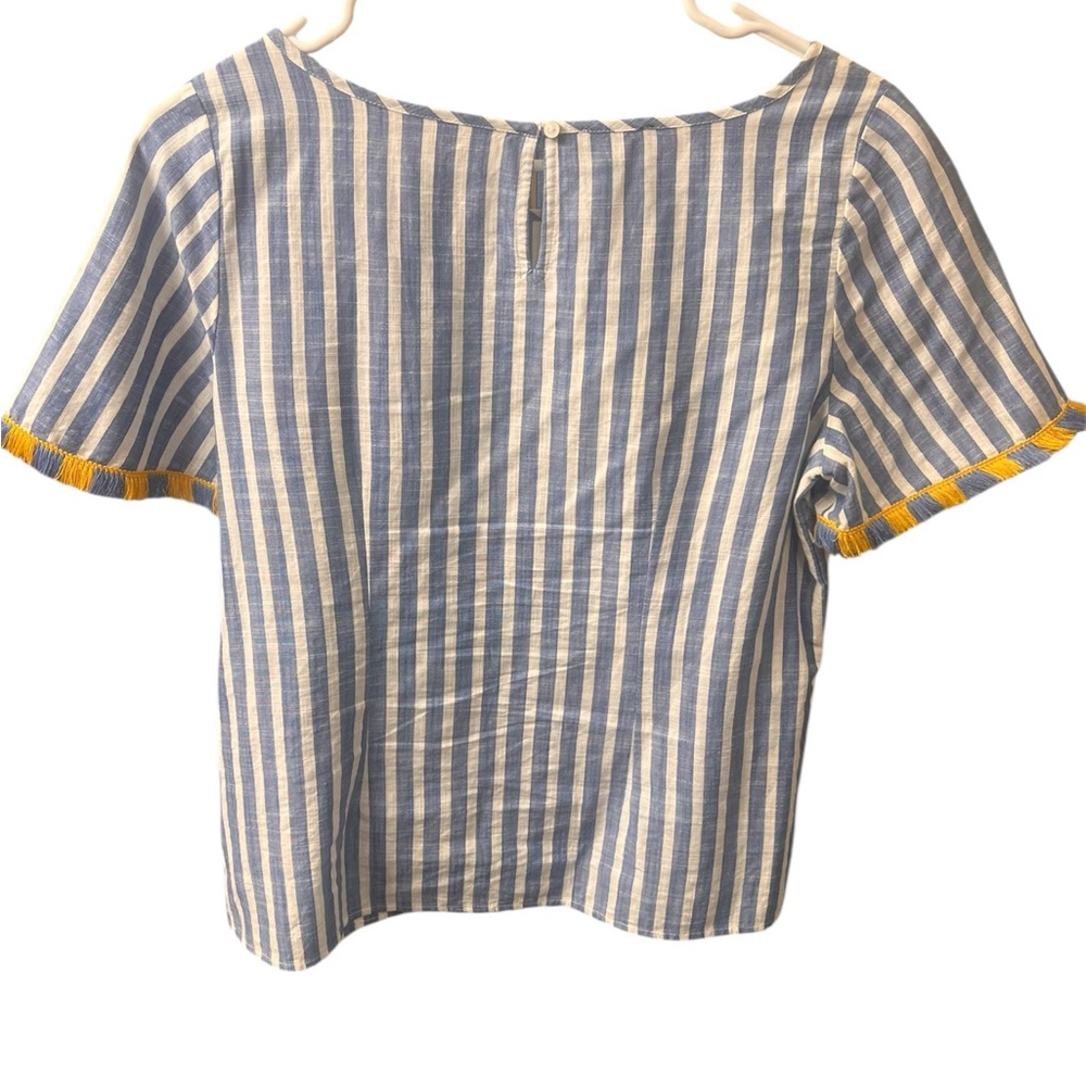 Talbots Petites Blue White Stripe Cotton Top with Yellow Trim – Size SP - Picture 7 of 8